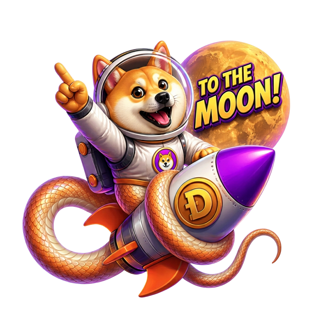 DOGO mascot — astronaut shiba on a rocket